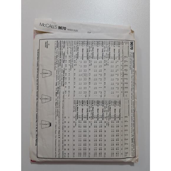 M9070 McCall's Shorts, Pants, Culottes Pattern Size 14 Waist 28 - Picture 3 of 3